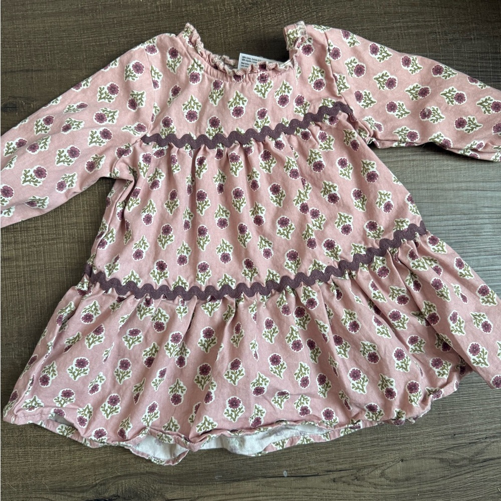 Girls' Pink Floral Long-Sleeve Casual Dress